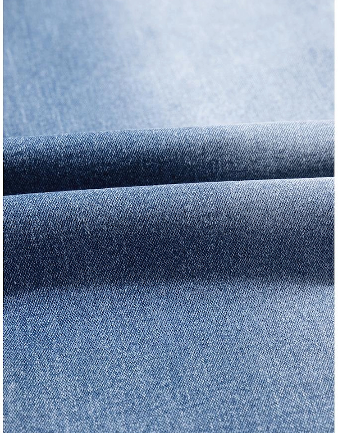 Beau Blue Vintage Stitching Raw Hem Flared Jeans