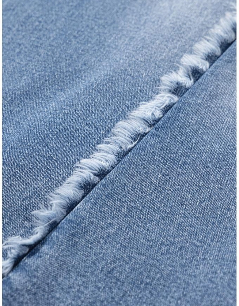 Beau Blue Vintage Stitching Raw Hem Flared Jeans