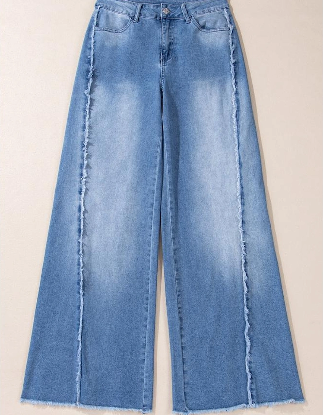 Beau Blue Vintage Stitching Raw Hem Flared Jeans