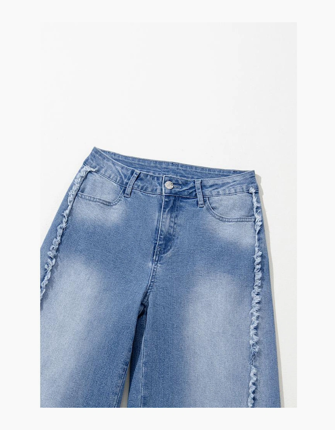 Beau Blue Vintage Stitching Raw Hem Flared Jeans