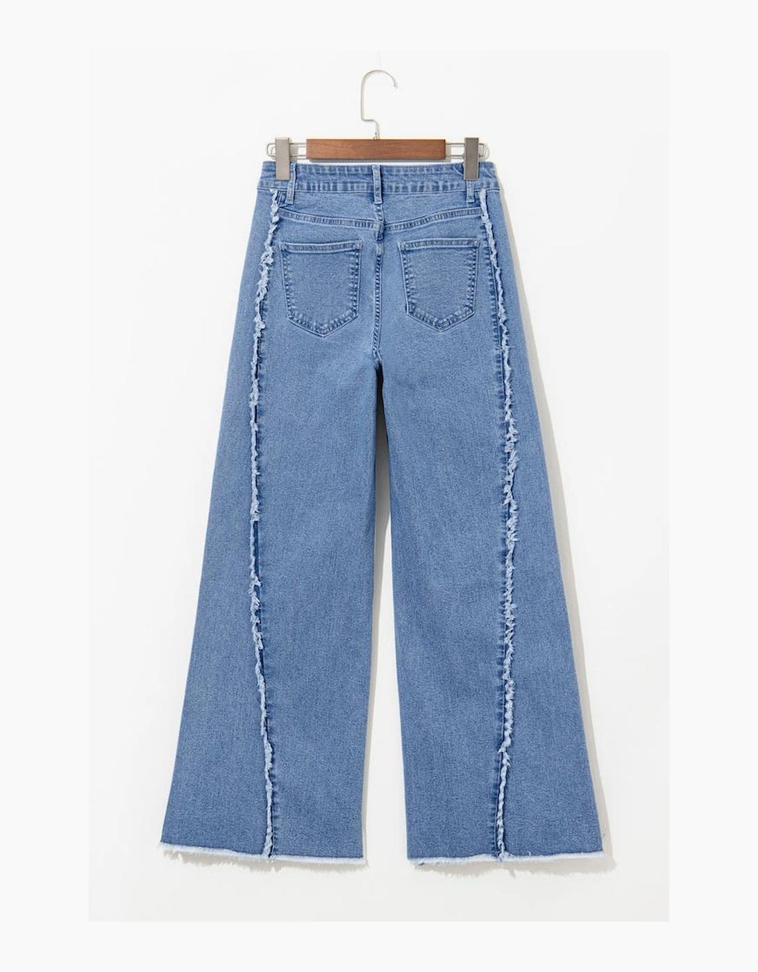 Beau Blue Vintage Stitching Raw Hem Flared Jeans