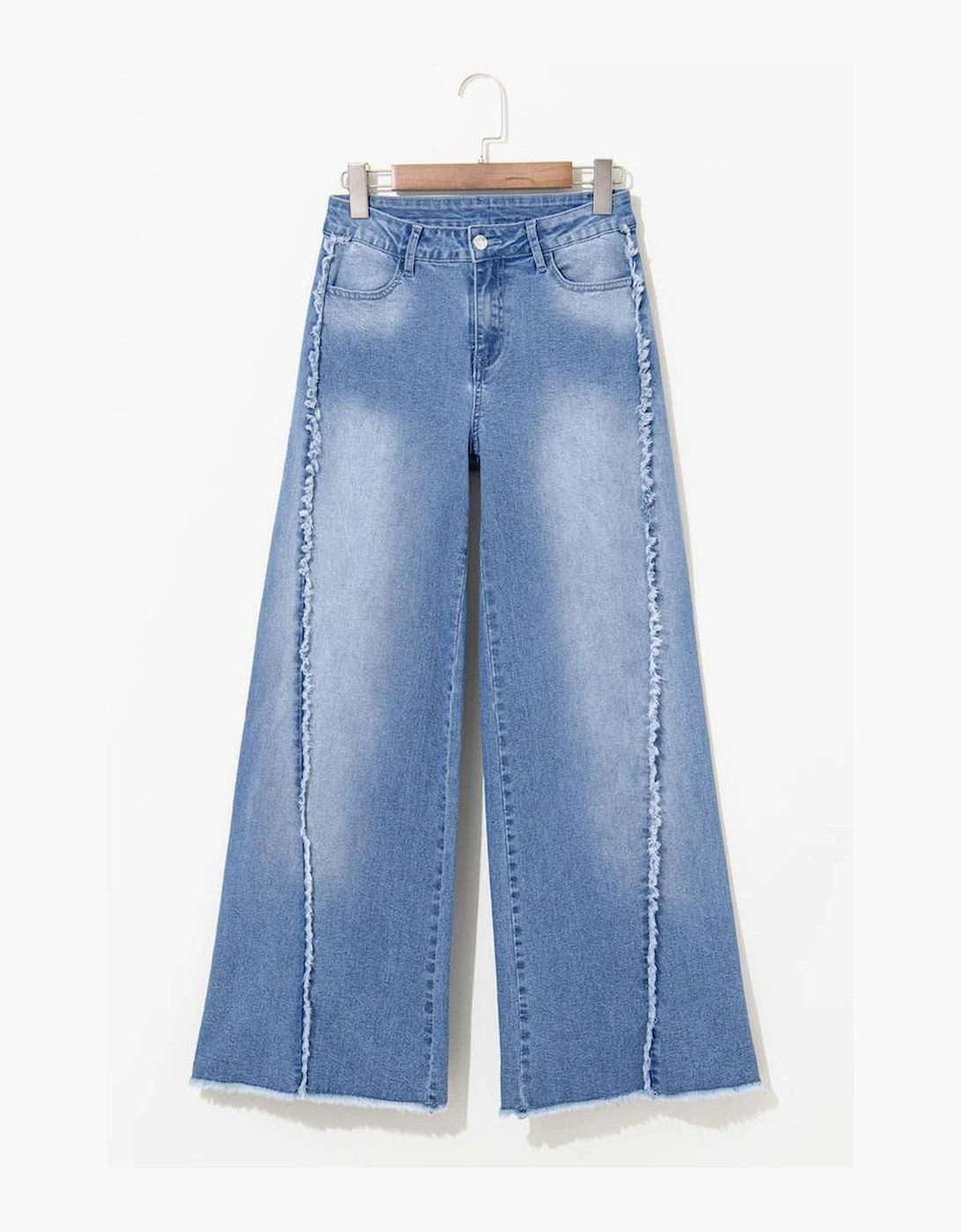 Beau Blue Vintage Stitching Raw Hem Flared Jeans