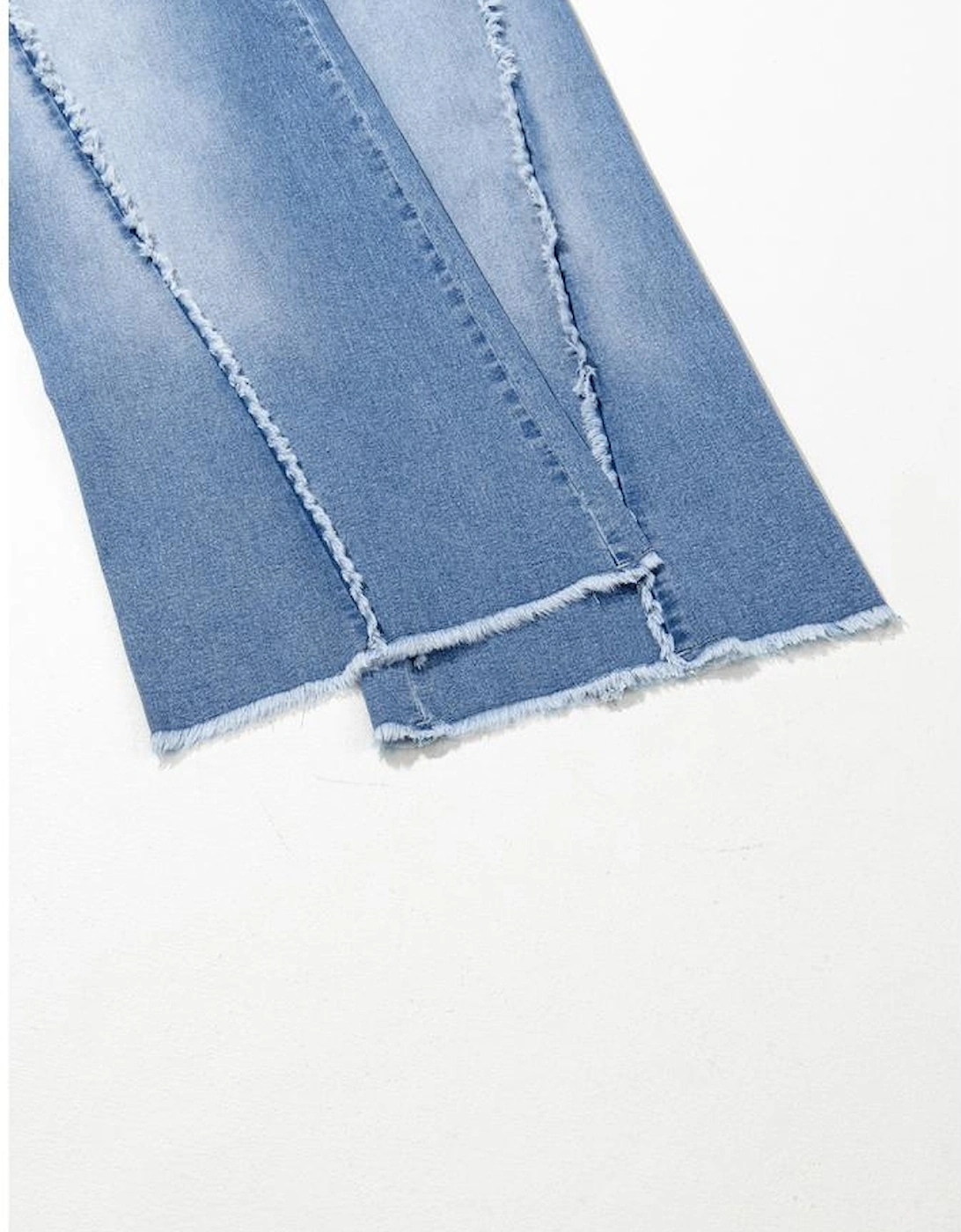 Beau Blue Vintage Stitching Raw Hem Flared Jeans