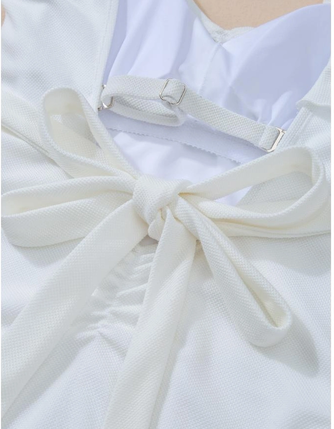 White Asymmetric Ruffle Trim Tie Waist One Piece Swimsuit