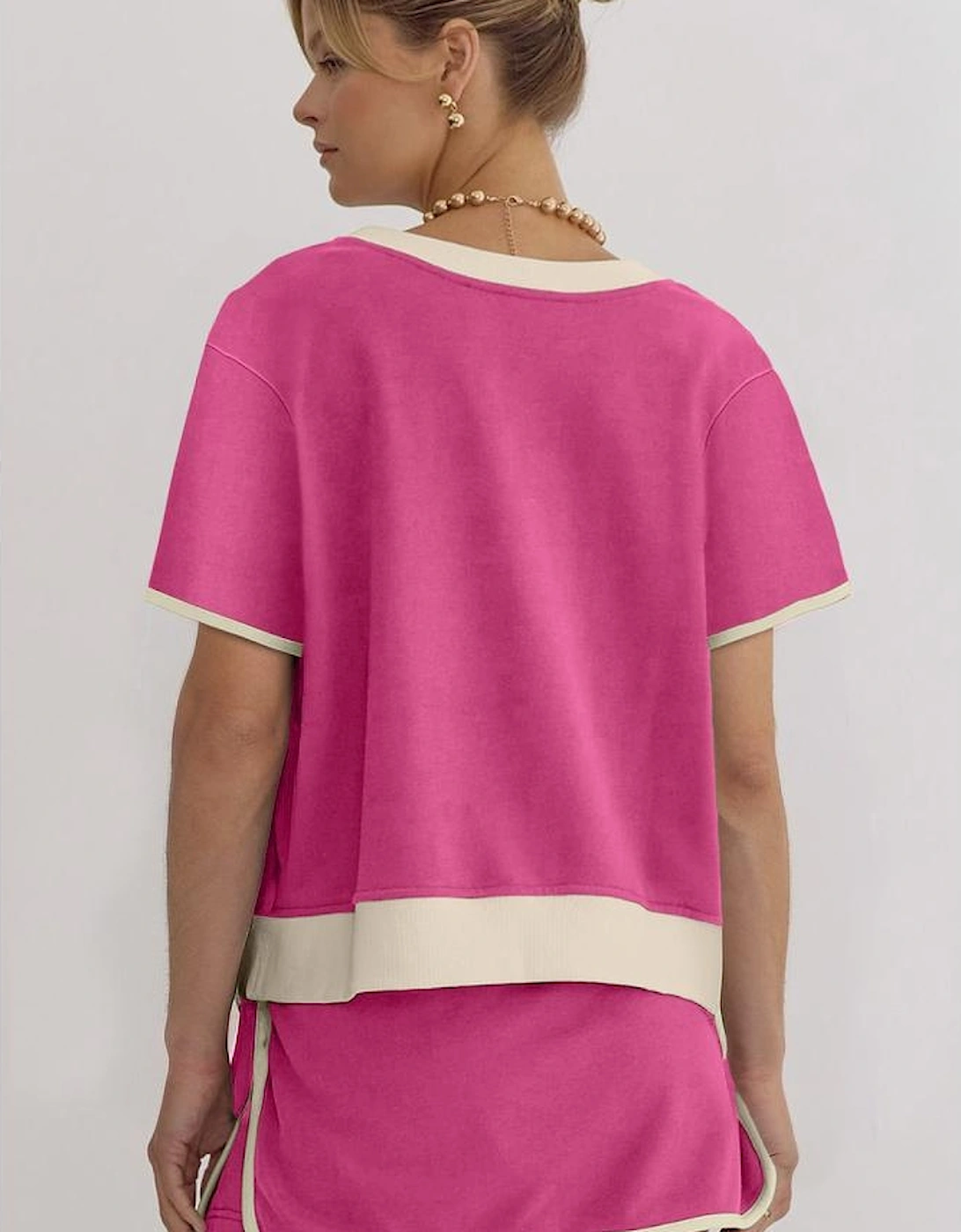 Rose Red Colorblock Edge Drop Shoulder T Shirt and Skort 2Pcs Set, 10 of 9