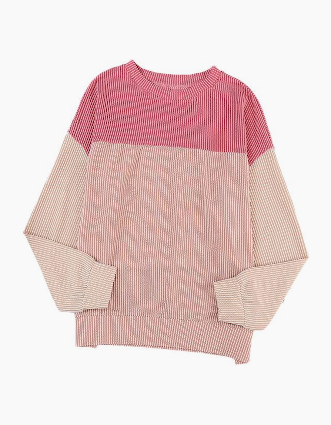 Pink Color Block Long Sleeve Ribbed Loose Top