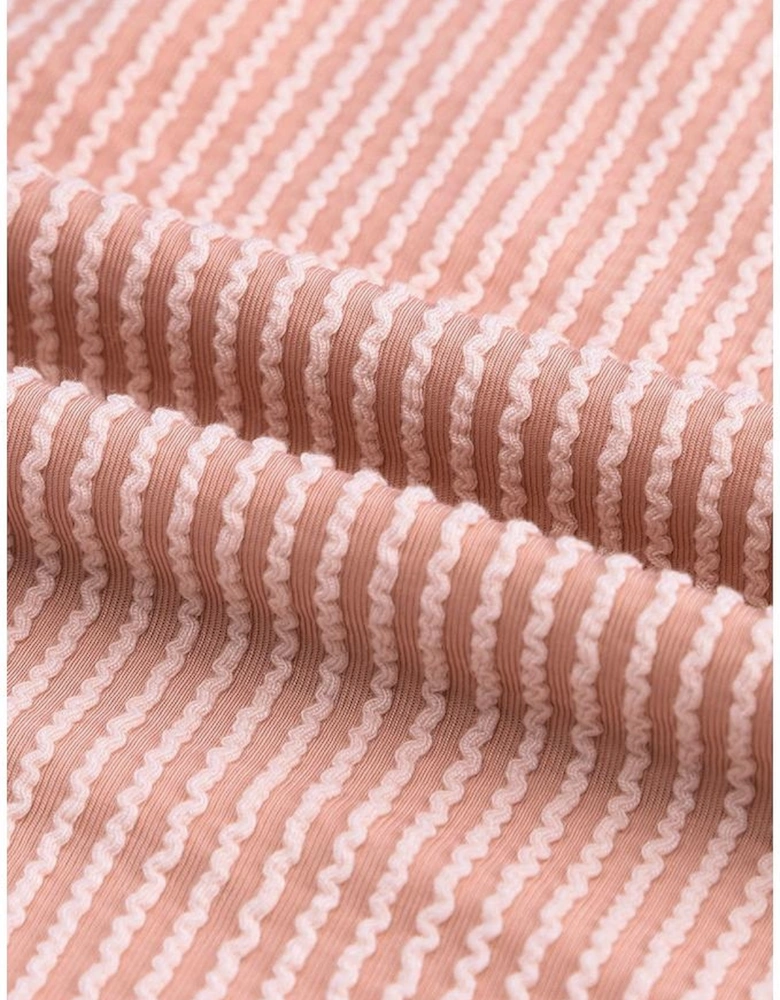 Pink Color Block Long Sleeve Ribbed Loose Top