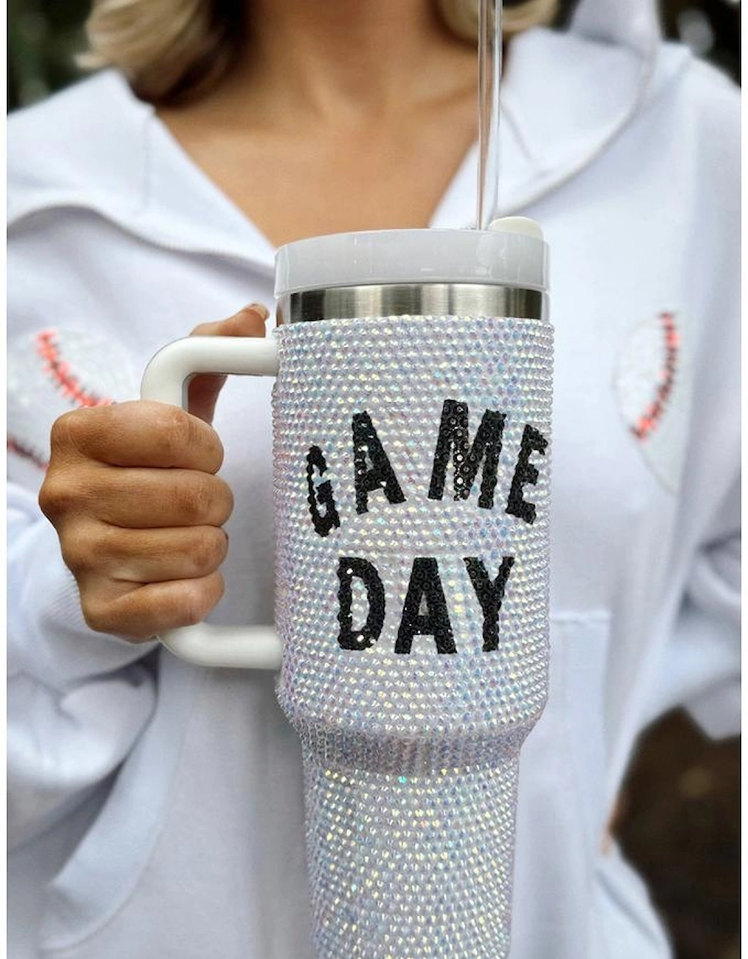 White GAME DAY Rhinestone Handle Large Tumbler 40oz, 2 of 1
