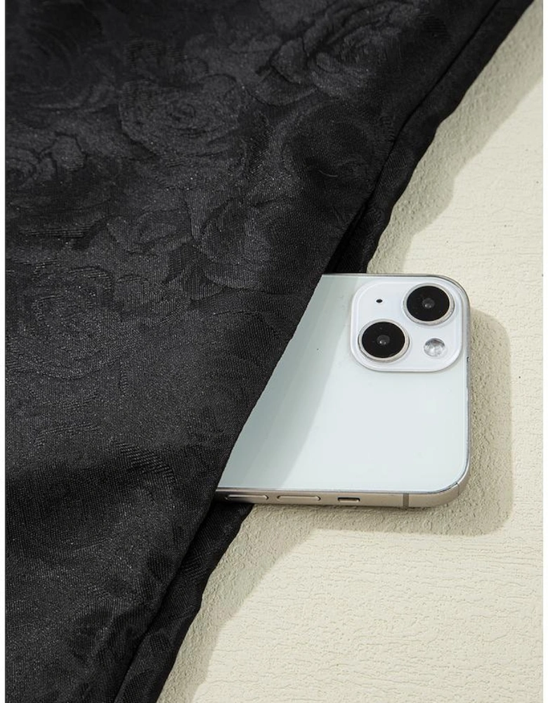 Black Floral Embossed Puff Sleeve Colorblock Bow Collared Mini Dress