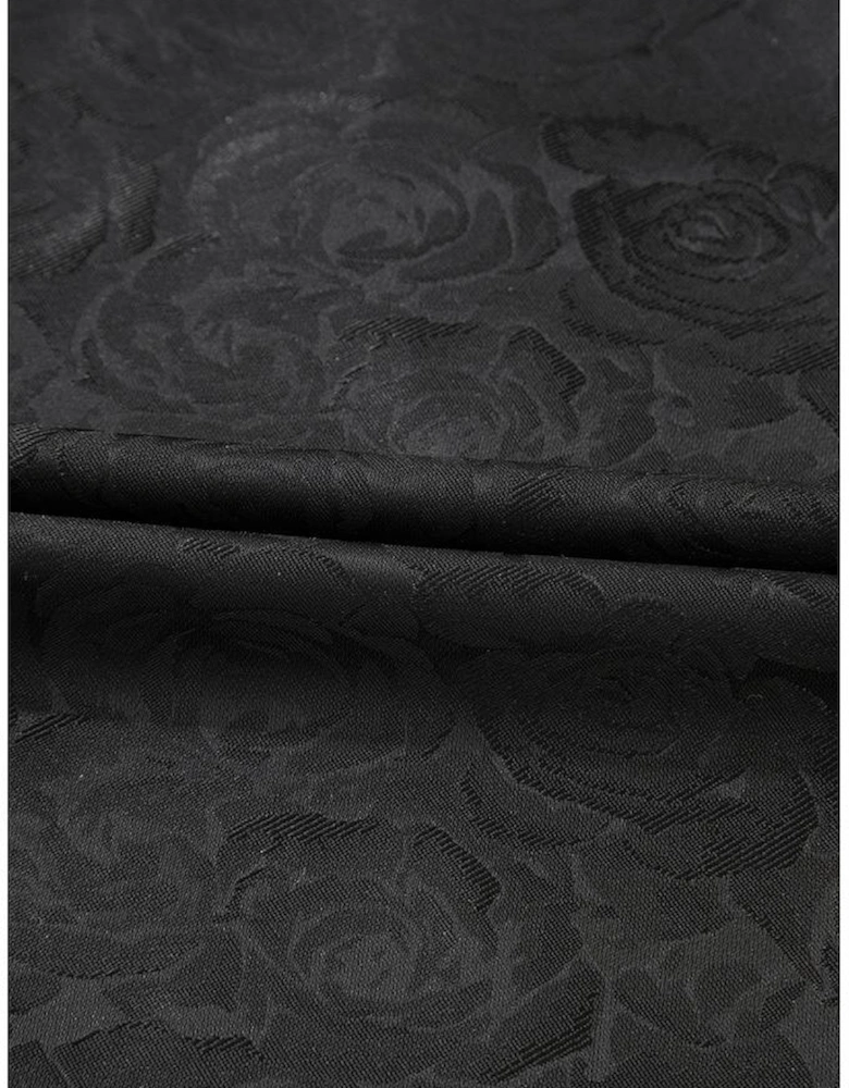 Black Floral Embossed Puff Sleeve Colorblock Bow Collared Mini Dress