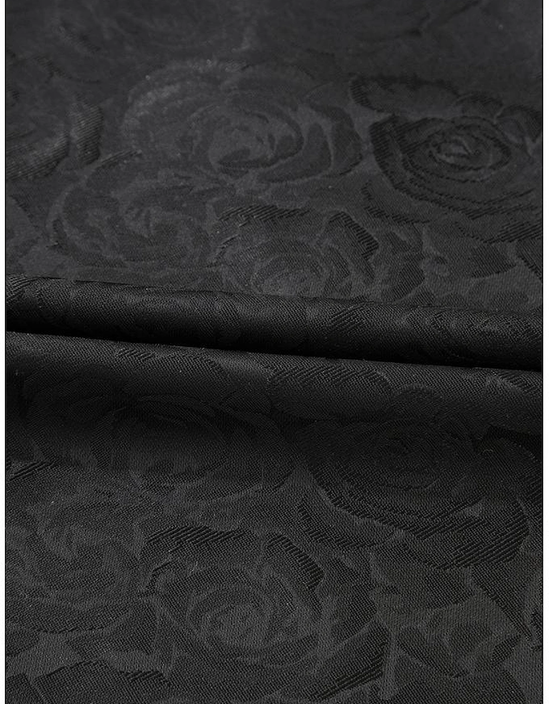 Black Floral Embossed Puff Sleeve Colorblock Bow Collared Mini Dress