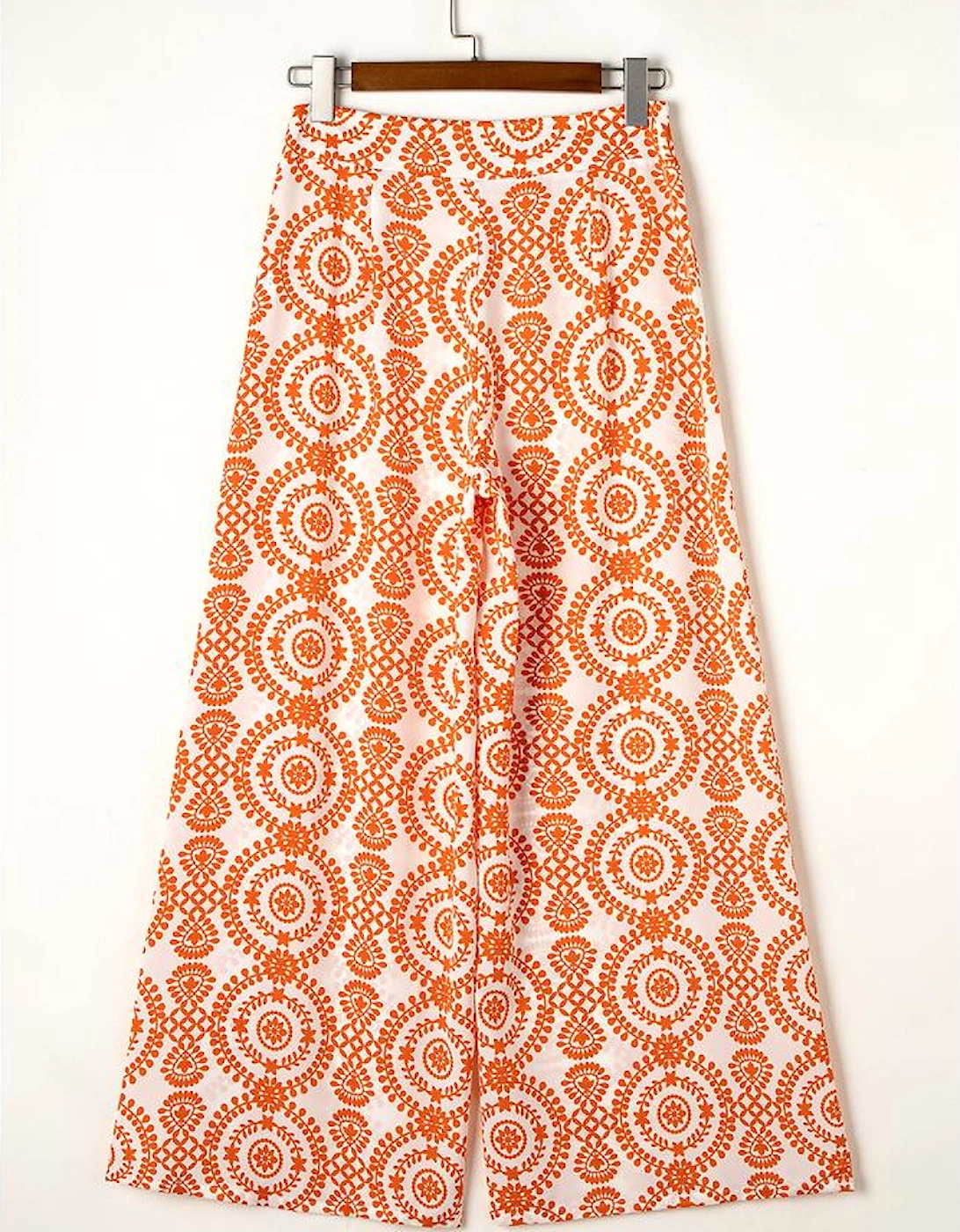 Orange Boho Retro Flower Print Wide Leg Pants