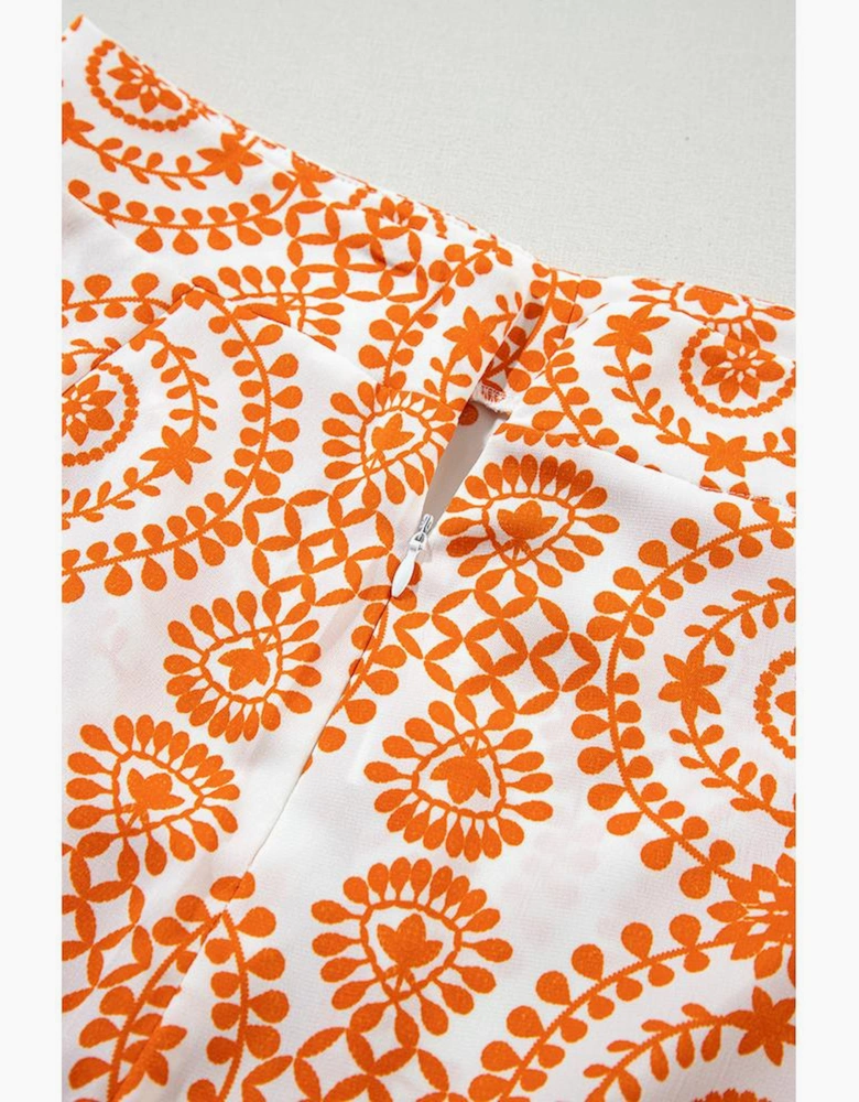 Orange Boho Retro Flower Print Wide Leg Pants