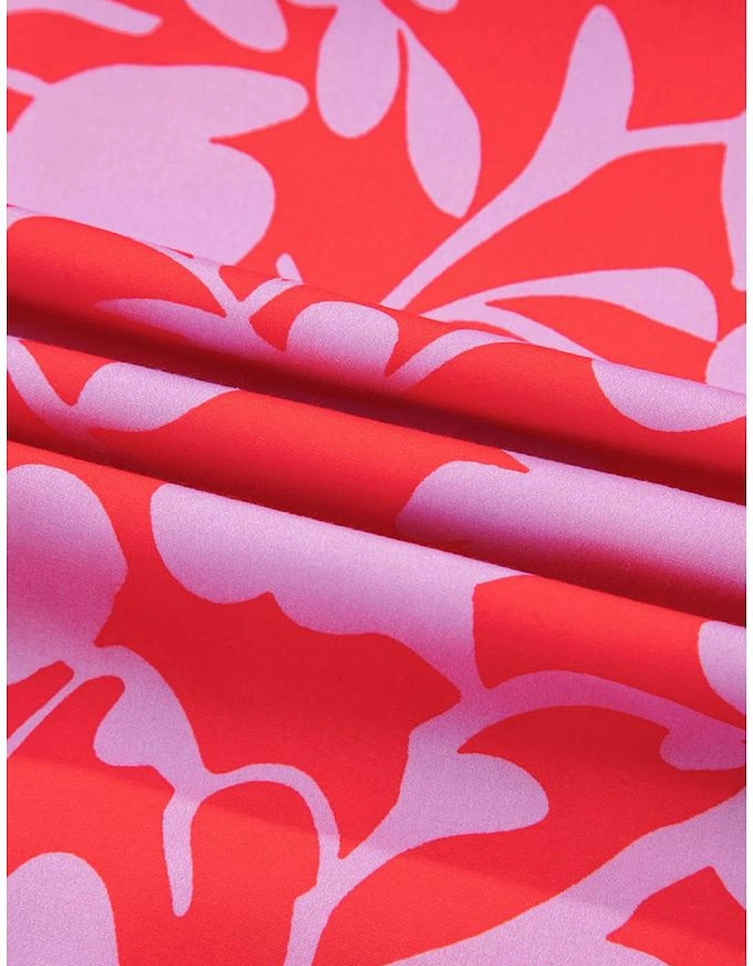 Red Floral Three Quarter Sleeves Ruffle Hem Mini Dress