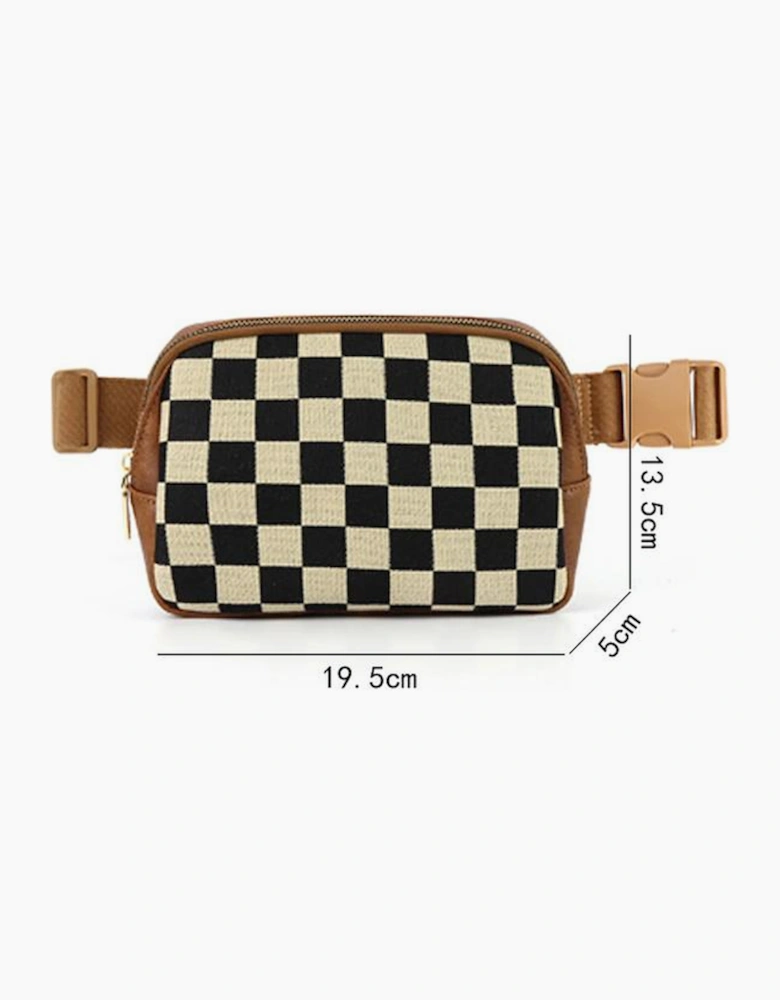 Coffee Faux Leather Checkered Patchwork Crossbody Waist Bag