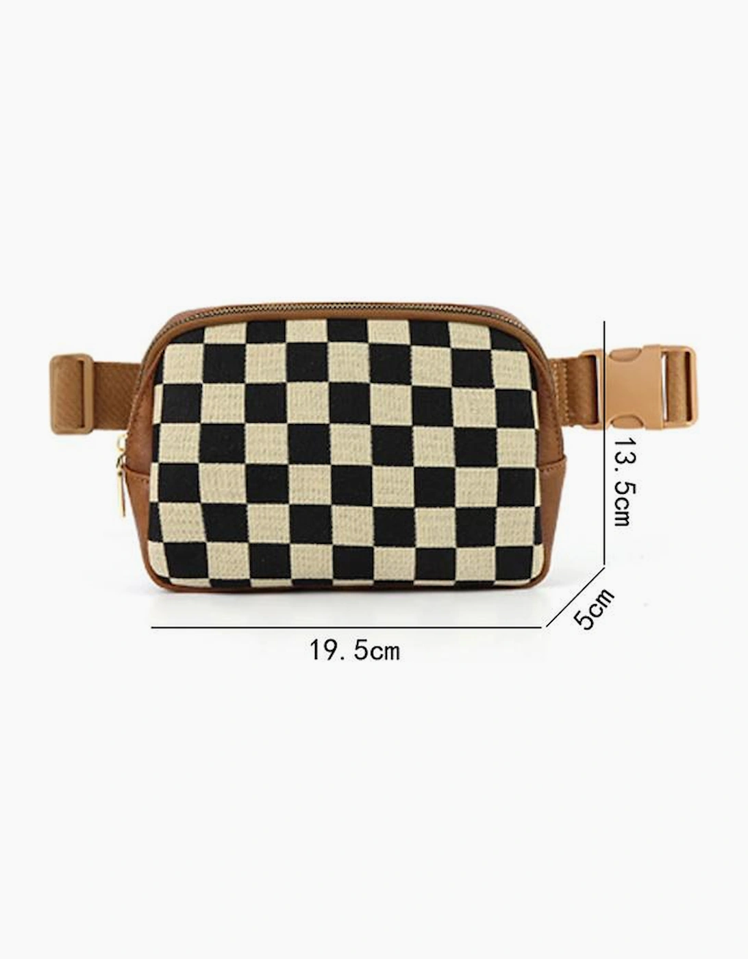 Coffee Faux Leather Checkered Patchwork Crossbody Waist Bag