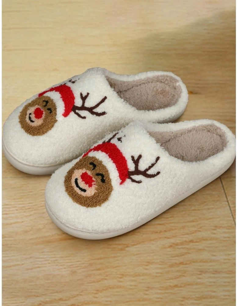 Azura Exchange White Christmas Deer Home Indoor Plush Slippers