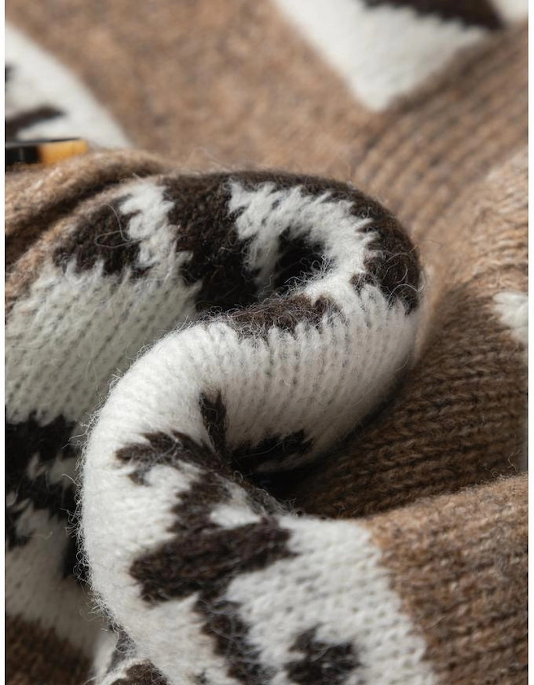 Dark Khaki Ethnic Geometric Pattern Button Front V Neck Sweater Cardigan