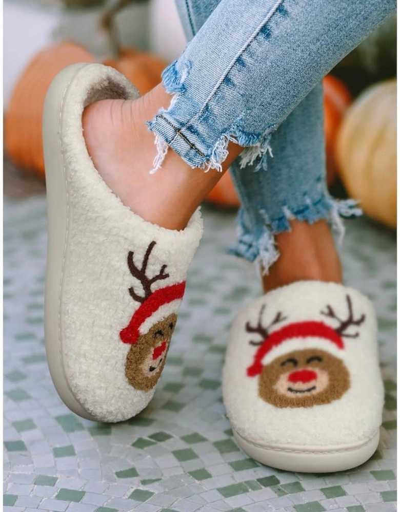 Azura Exchange White Christmas Deer Home Indoor Plush Slippers