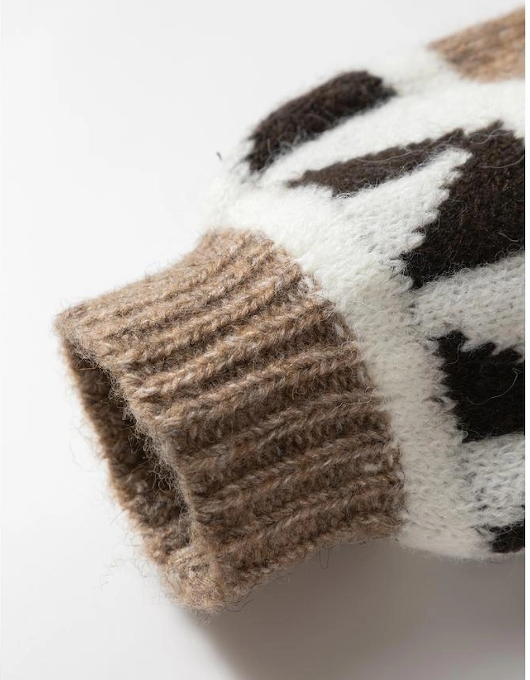 Dark Khaki Ethnic Geometric Pattern Button Front V Neck Sweater Cardigan