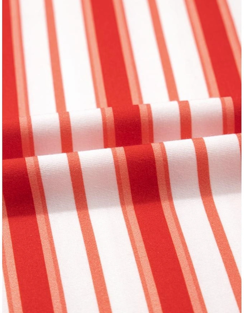 Tomato Red Stripe Print Contrast Collar Raglan Sleeve T Shirt