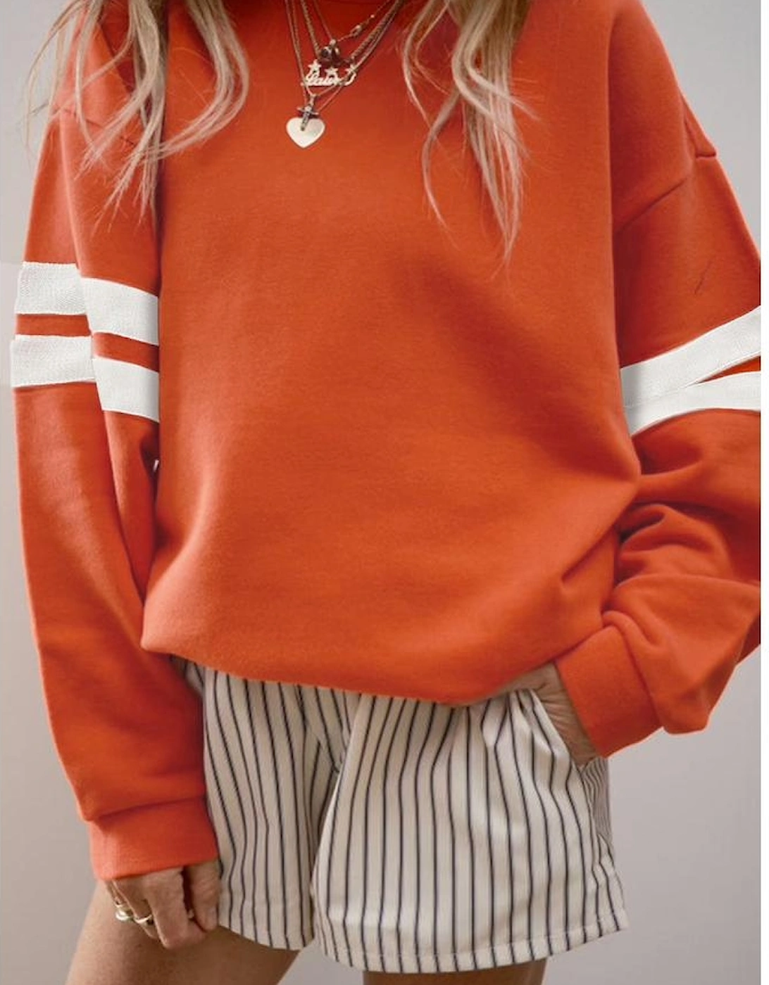 Orange Varsity Striped Detail Drop Shoulder Oversized Sweatshirt