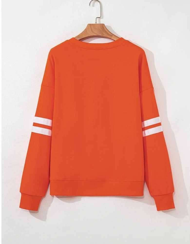 Orange Varsity Striped Detail Drop Shoulder Oversized Sweatshirt