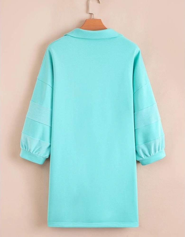 Moonlight Jade Bow Front Bracelet Sleeve Collared Side Pocket Shift Mini Dress