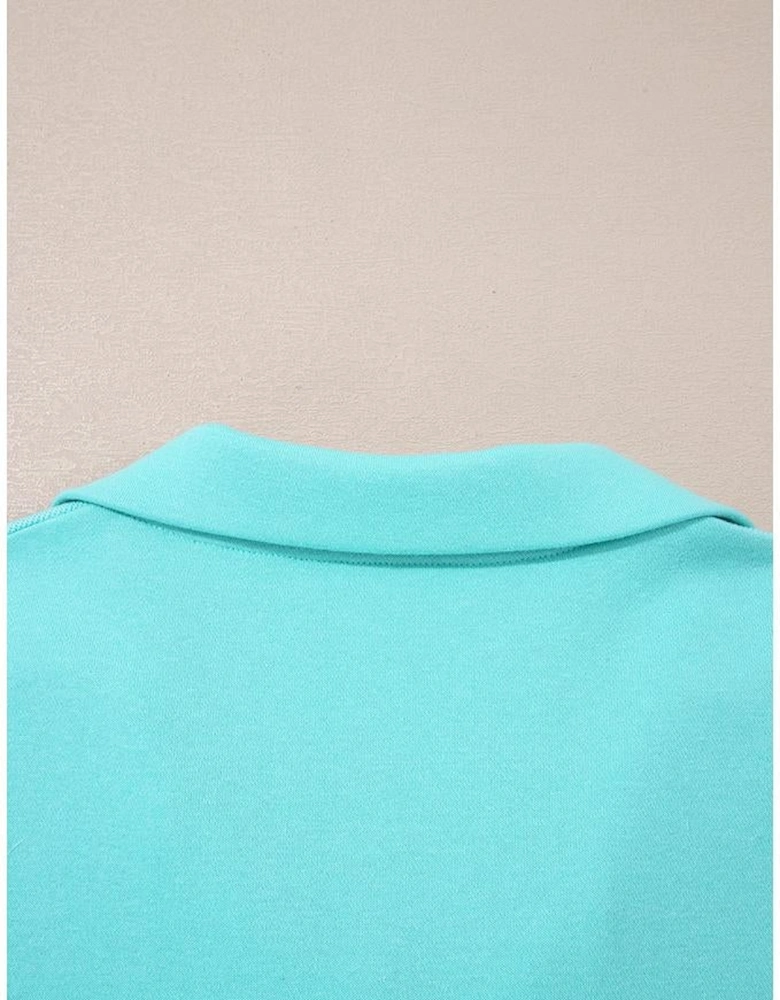 Moonlight Jade Bow Front Bracelet Sleeve Collared Side Pocket Shift Mini Dress