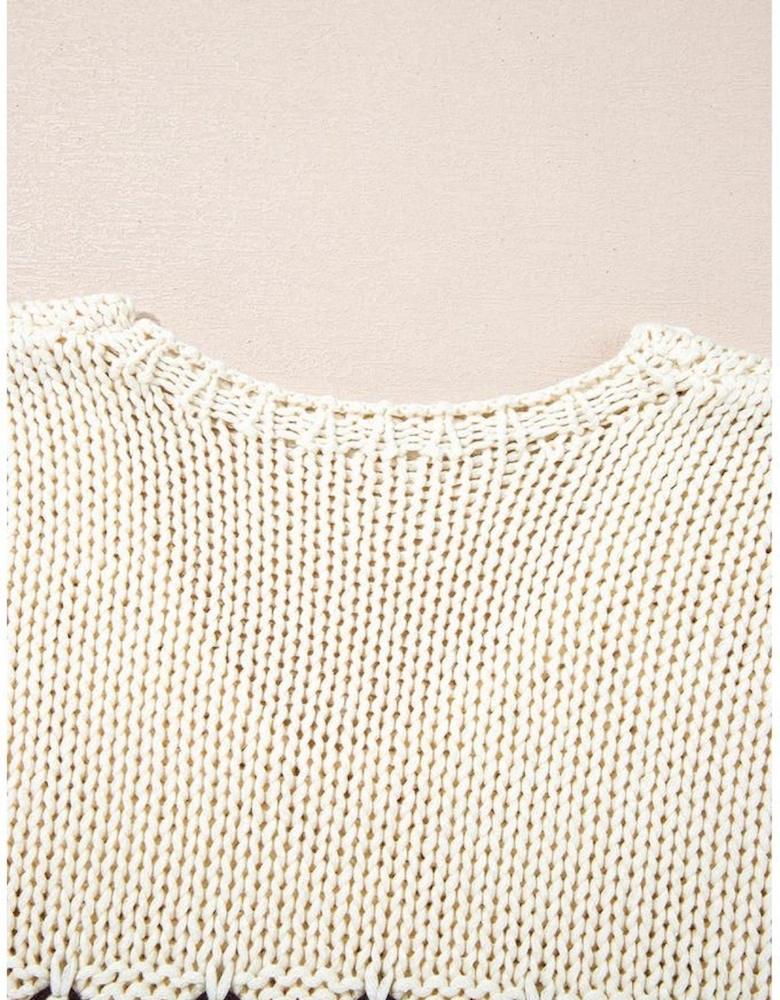 Parchment Contrast Stitch Detail V Neck Drop Shoulder Sweater