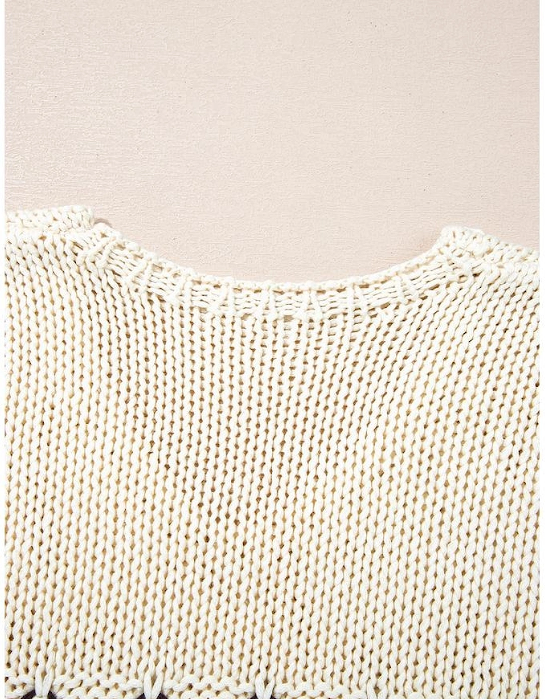 Parchment Contrast Stitch Detail V Neck Drop Shoulder Sweater
