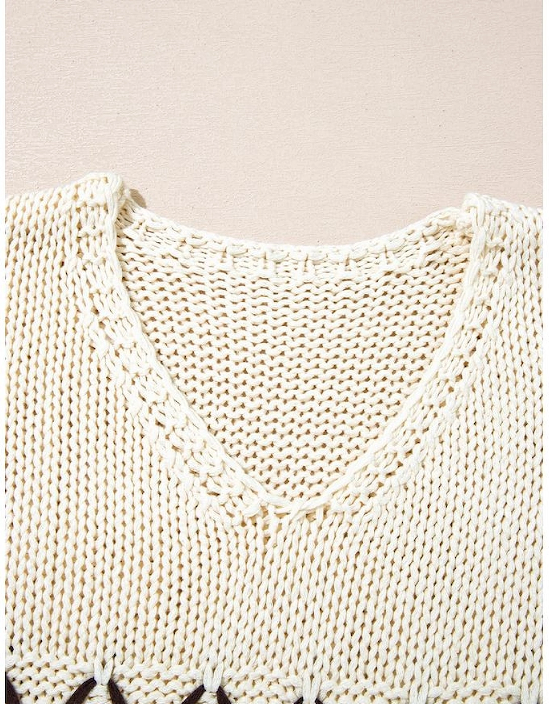 Parchment Contrast Stitch Detail V Neck Drop Shoulder Sweater