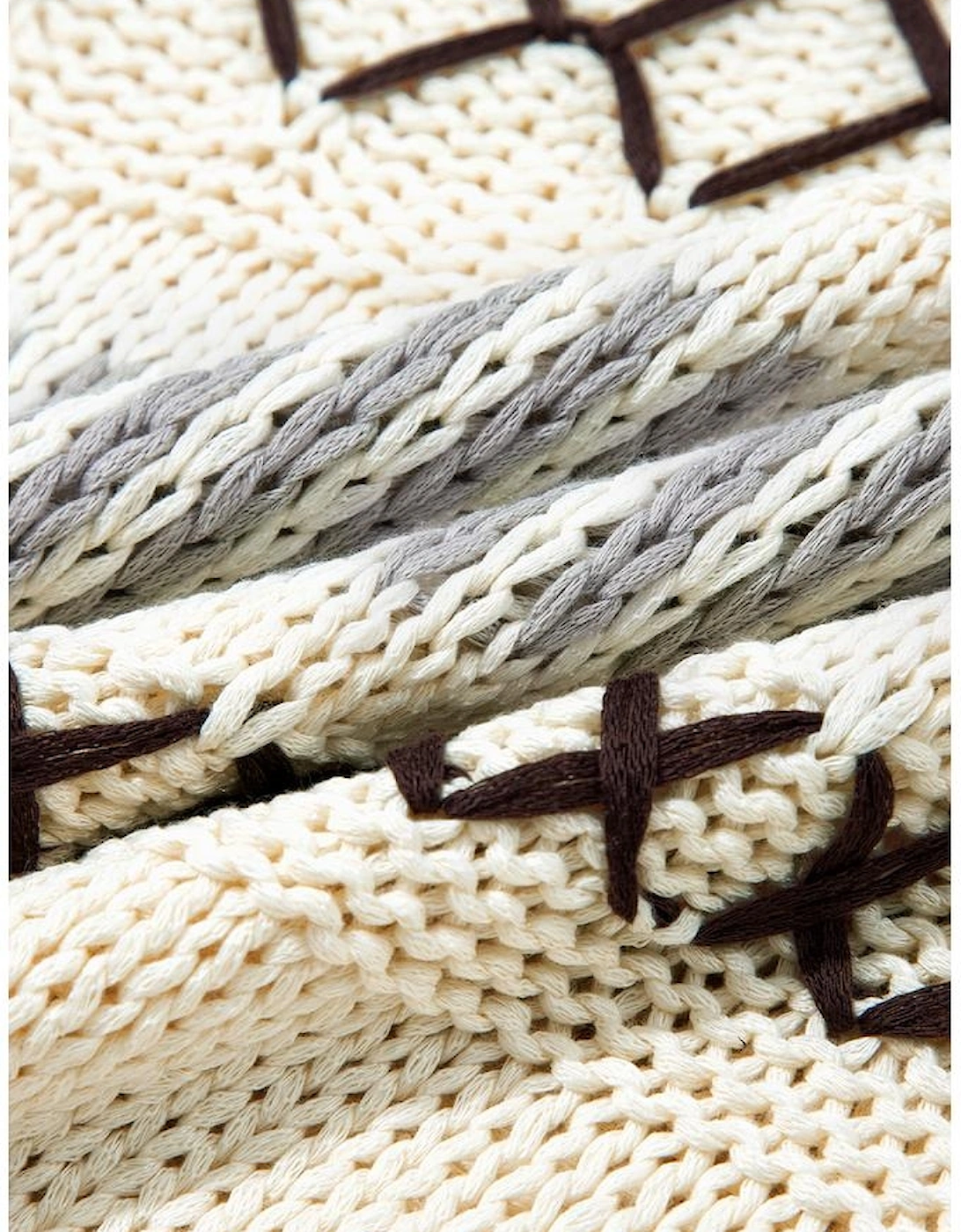 Parchment Contrast Stitch Detail V Neck Drop Shoulder Sweater