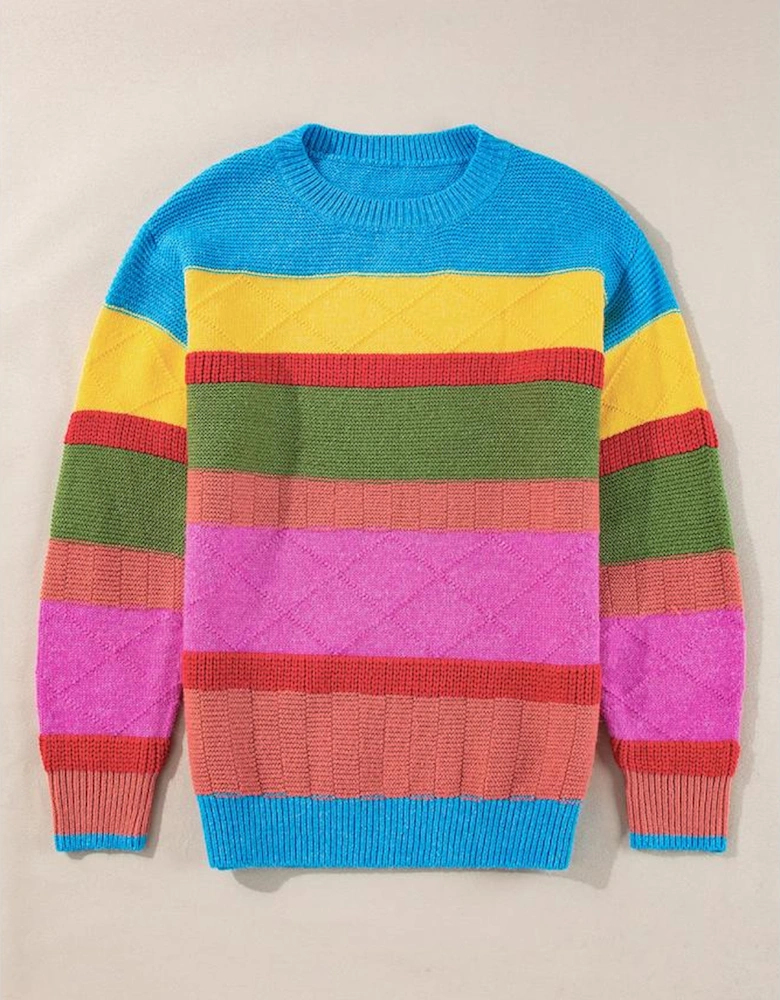 Light Blue Colorblock Mixed Textured Drop Shoulder Sweater