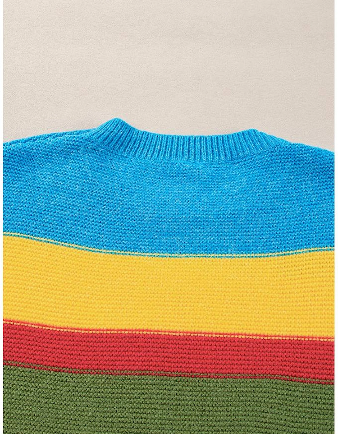 Light Blue Colorblock Mixed Textured Drop Shoulder Sweater, 10 of 9