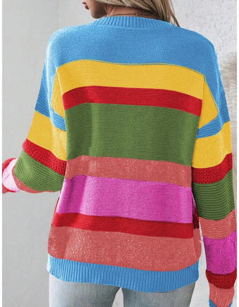 Light Blue Colorblock Mixed Textured Drop Shoulder Sweater