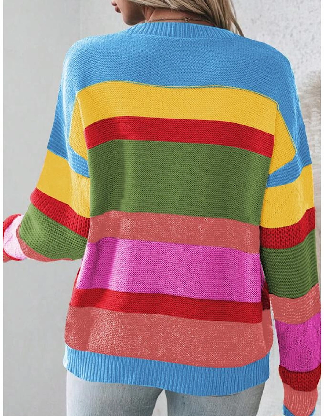 Light Blue Colorblock Mixed Textured Drop Shoulder Sweater