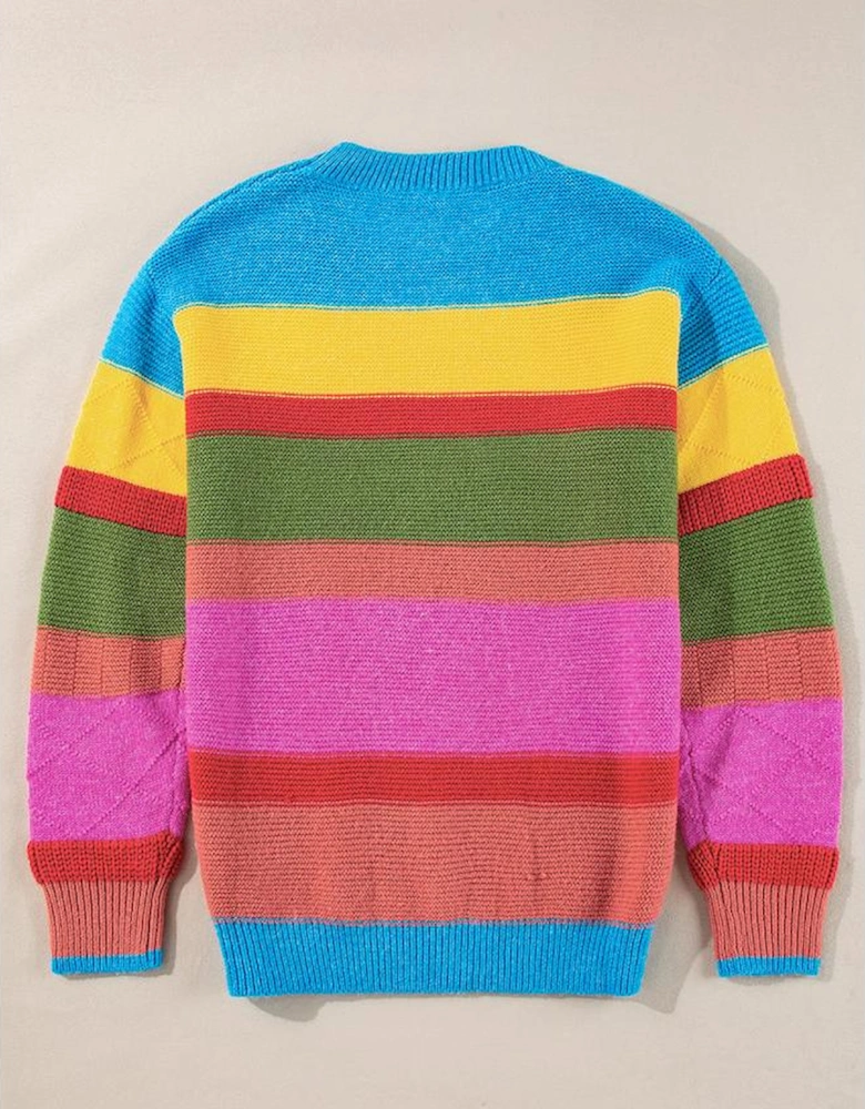 Light Blue Colorblock Mixed Textured Drop Shoulder Sweater