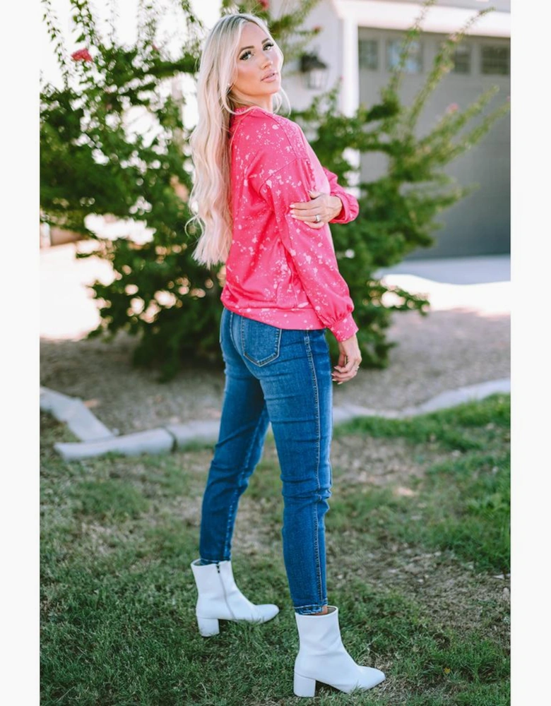 Rose Tie Dye Long Sleeve Pullover Sweatshirt