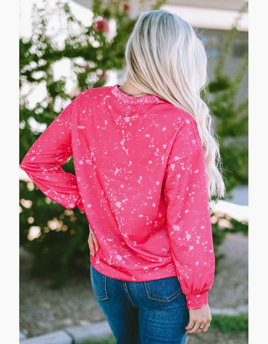 Rose Tie Dye Long Sleeve Pullover Sweatshirt