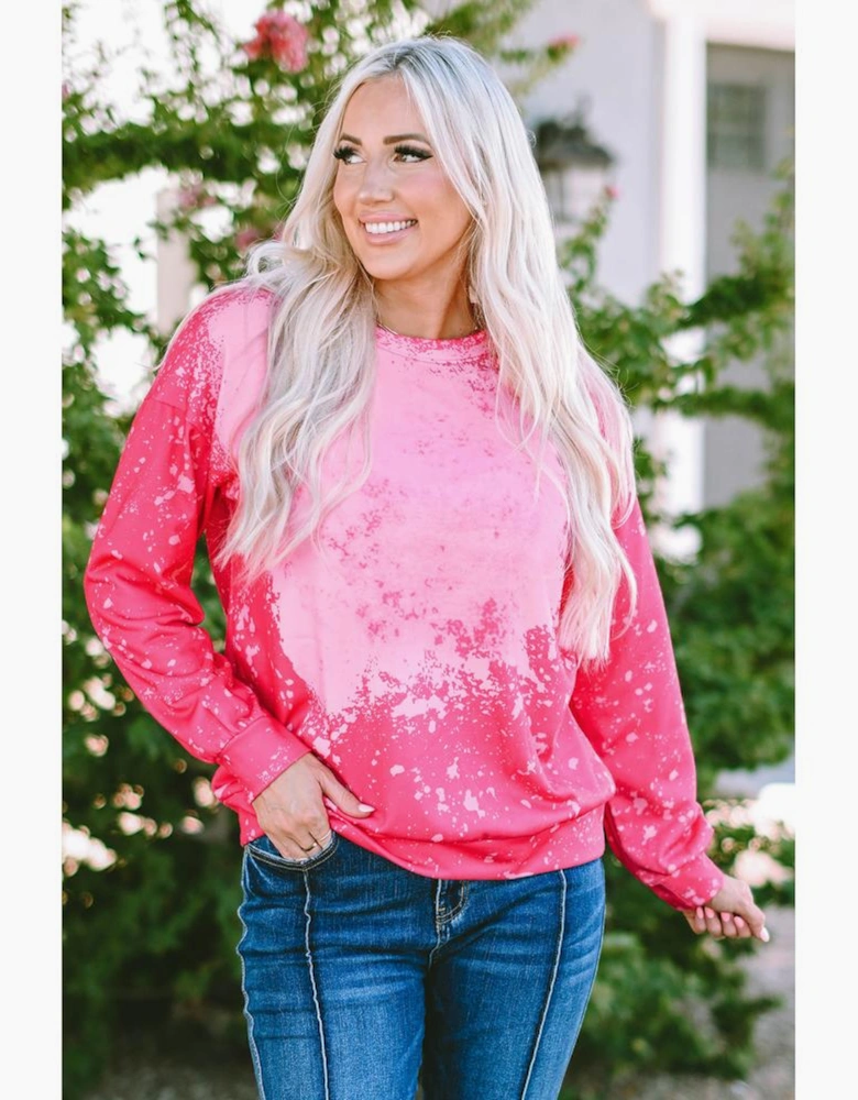 Rose Tie Dye Long Sleeve Pullover Sweatshirt