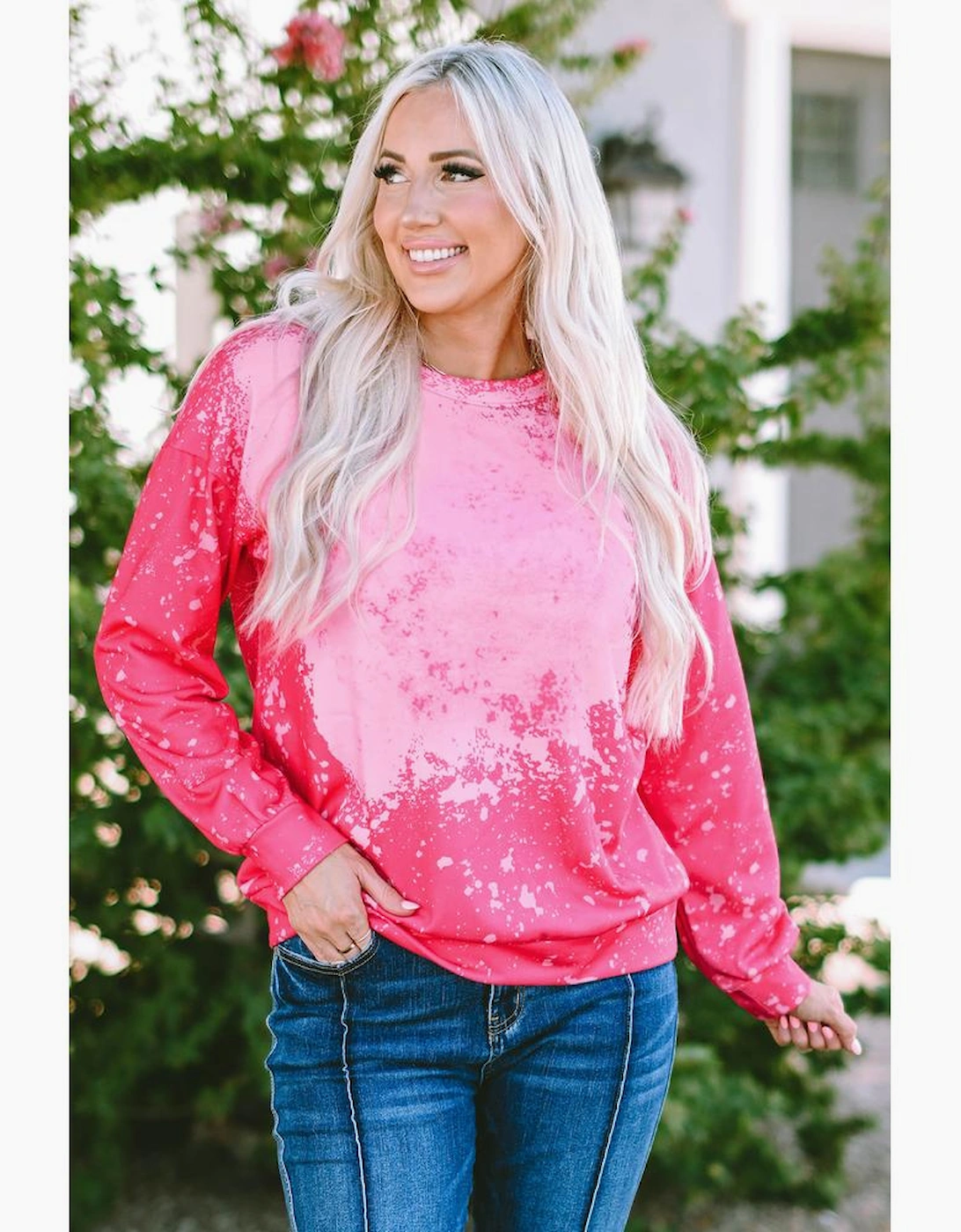 Rose Tie Dye Long Sleeve Pullover Sweatshirt