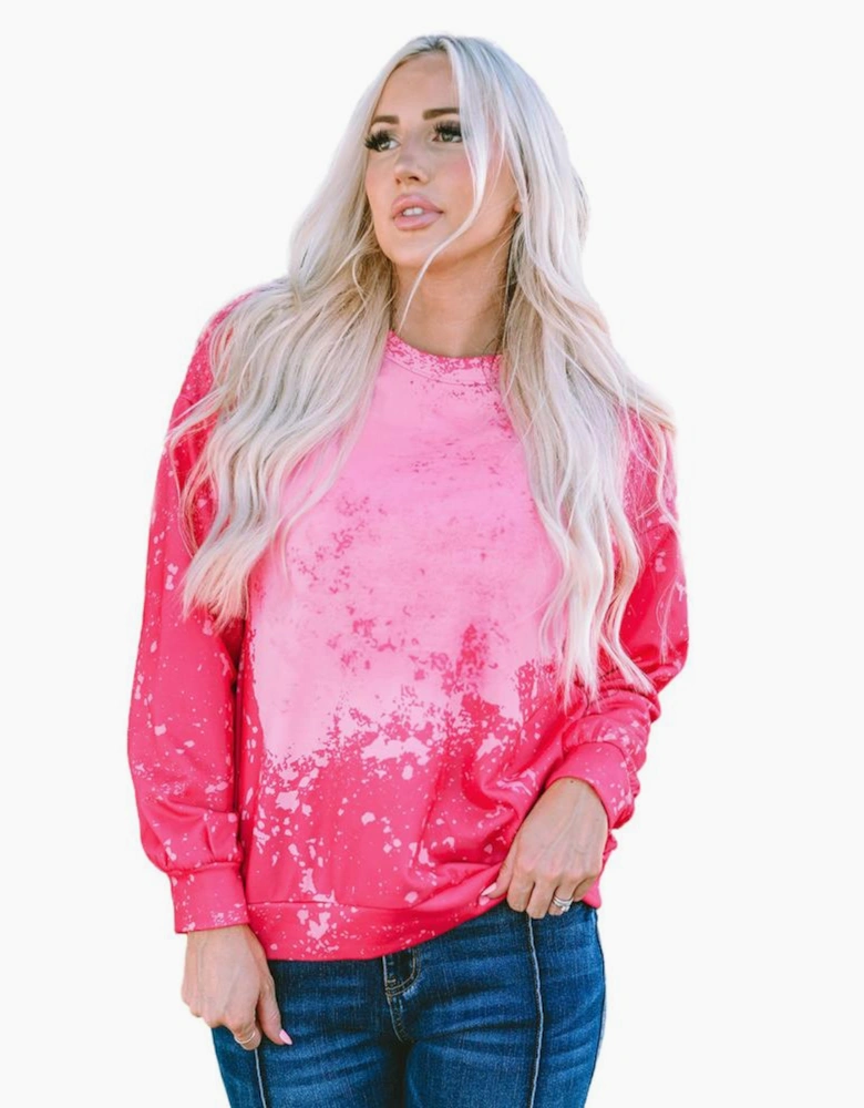Rose Tie Dye Long Sleeve Pullover Sweatshirt
