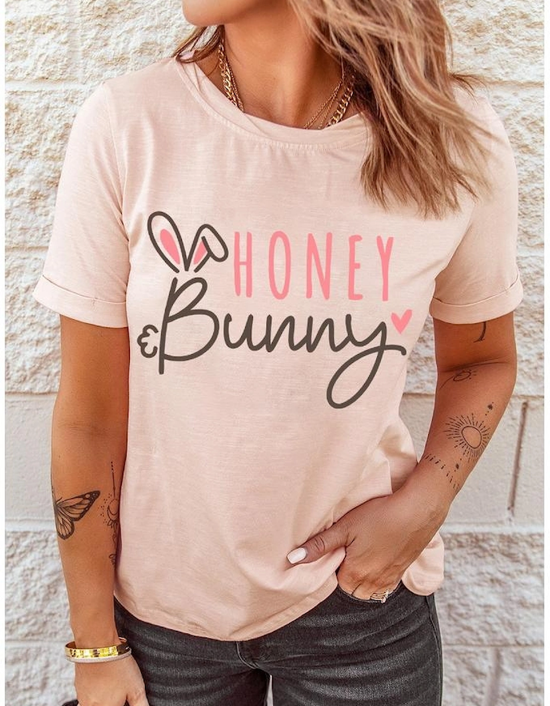 Azura Exchange Bunny Graphic Cuffed Sleeves T-shirt