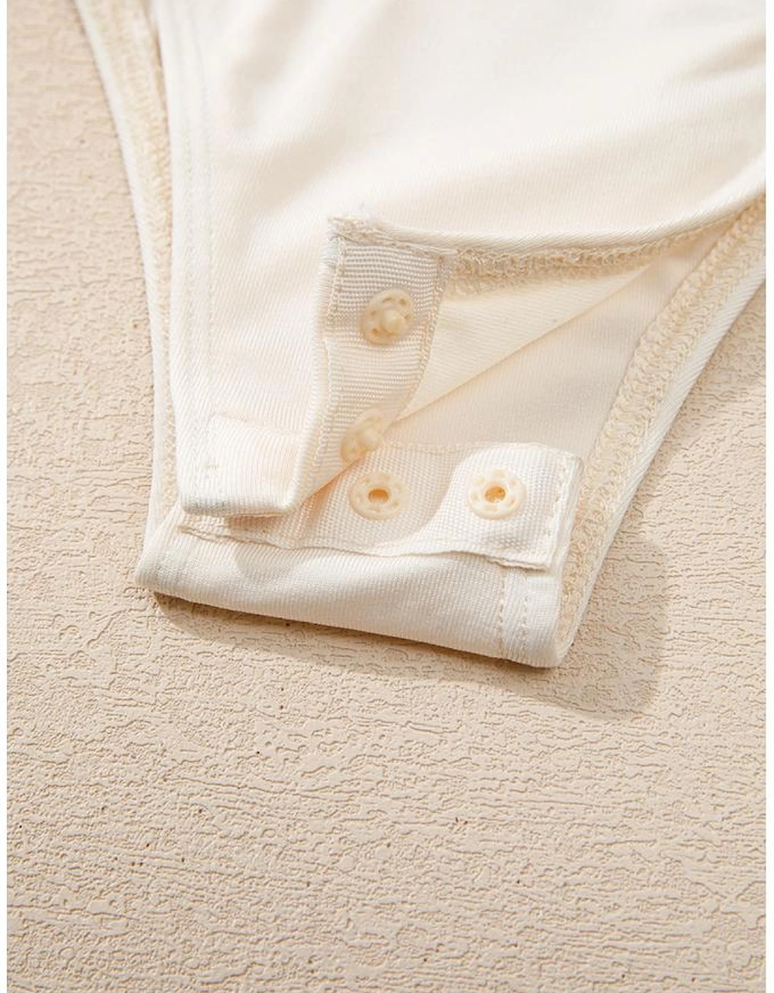 Beige Sequin Long Sleeve Wrap V Neck Bodysuit