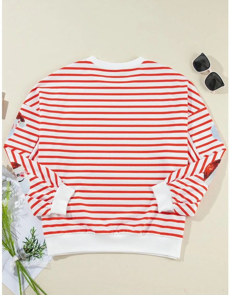 Orange Stripe Striped Sequin Santa Claus Pattern Christmas Pullover Sweatshirt