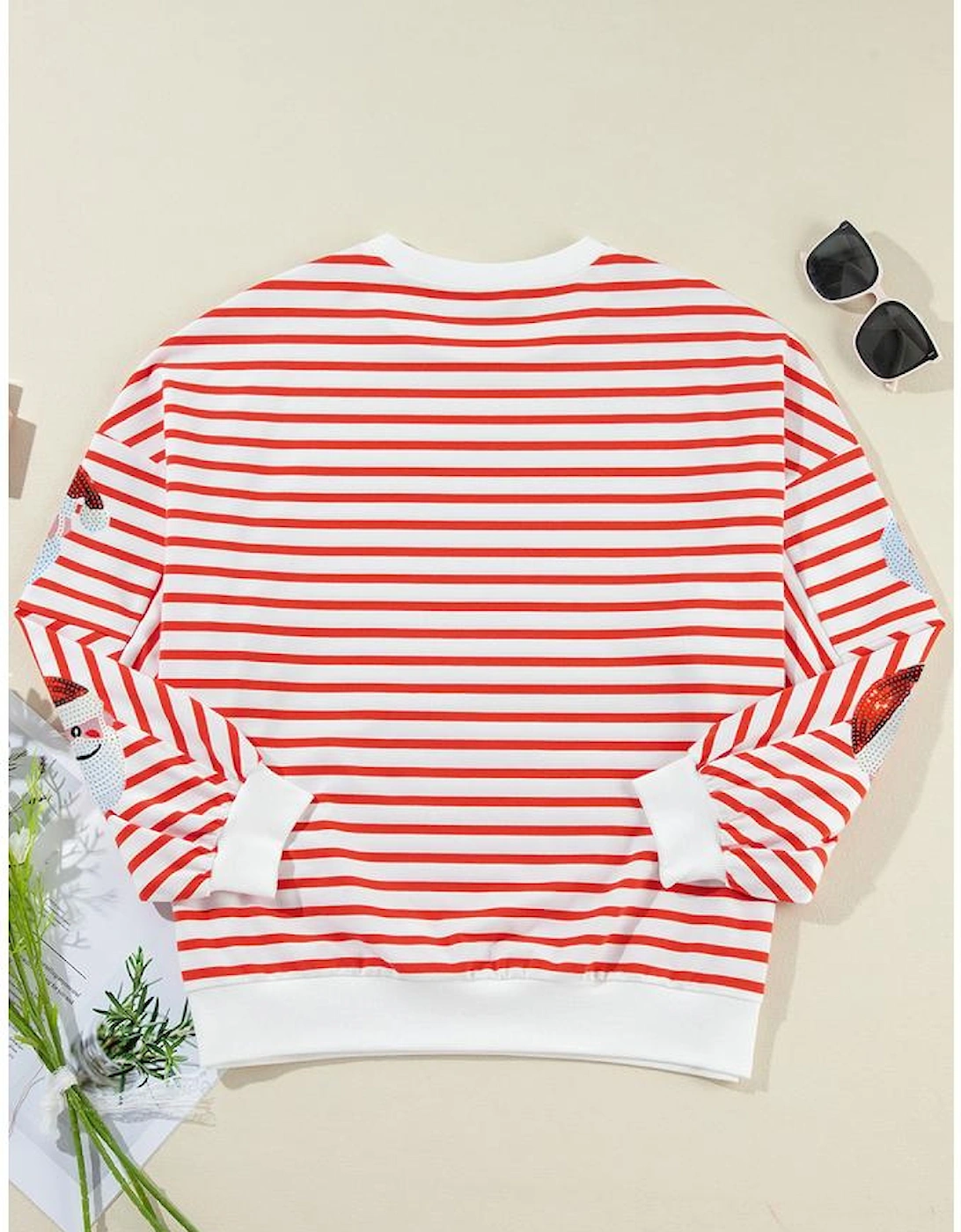Orange Stripe Striped Sequin Santa Claus Pattern Christmas Pullover Sweatshirt