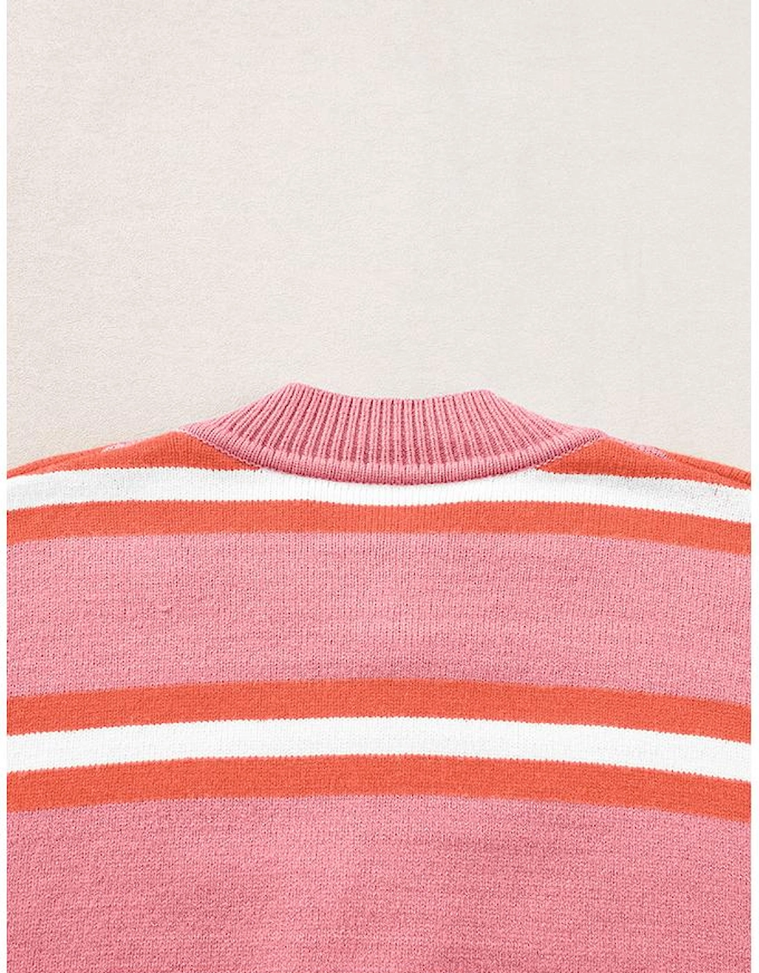 Pink Stripe Drop Shoulder Buttons Cardigan Sweater