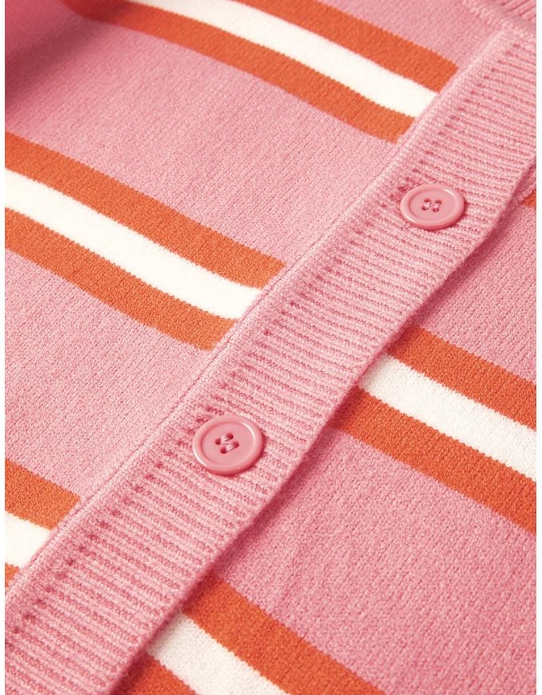 Pink Stripe Drop Shoulder Buttons Cardigan Sweater
