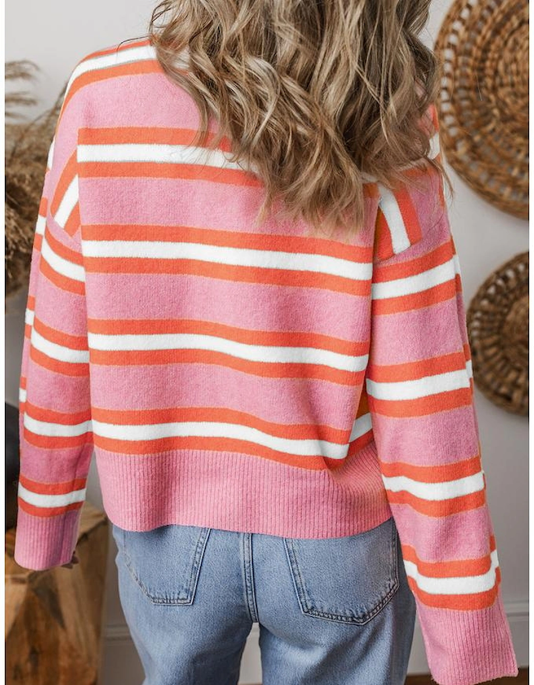Pink Stripe Drop Shoulder Buttons Cardigan Sweater, 12 of 11